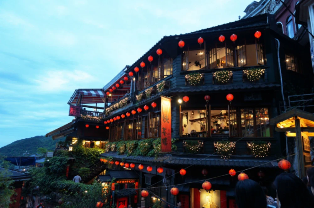 Exterior of a building with red lanterns